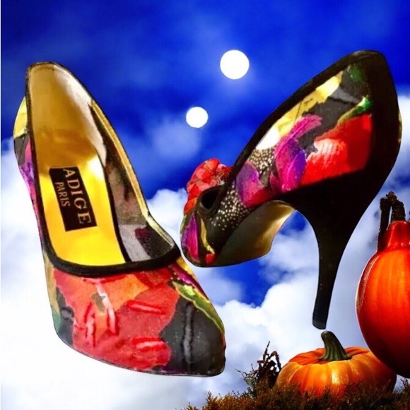 Adige Paris Vintage 80's Pump Heels MESH Fabric Patches Suede Spain sz 8 - Picture 1 of 15